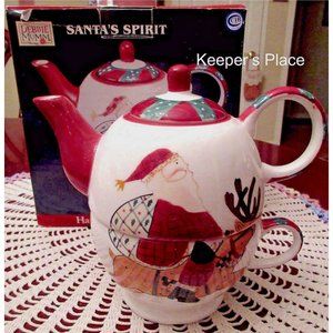 Debbie Mumm Tea For One SANTA'S SPIRIT Teapot